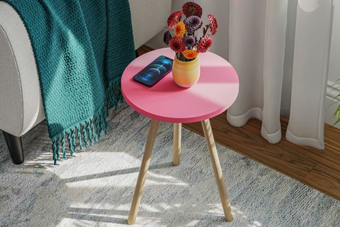 YURİ YUVARLAK YAN SEHPA, PEMBE