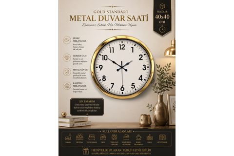 METAL GOLD STANDART DUVAR SAATİ 40 CM