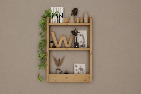 WOODESK ÇİÇEK MASİF AHŞAP DUVAR RAFI, NATURAL, CPT1202-80