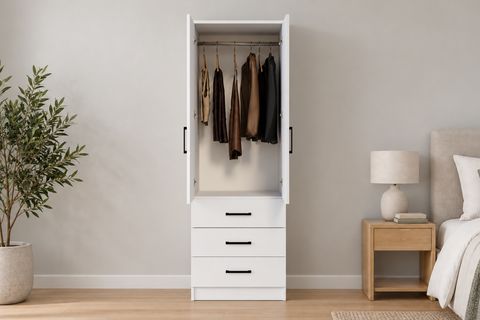 EASY GARDIROP, BEYAZ, 2 KAPILI 3 ÇEKMECELİ
