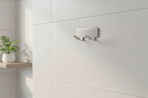 YAPIŞKANLI PASLANMAZ ÇELİK 2 ASKILI BANYO ASKILIĞI, GÜMÜŞ GRİ, 7X4X3 CM