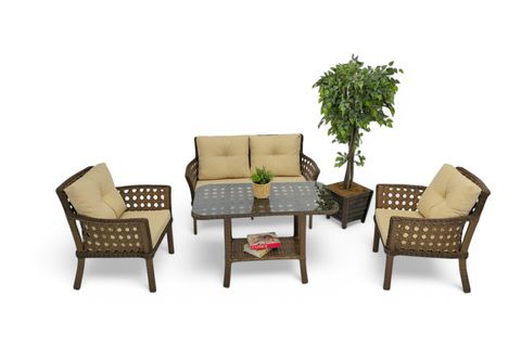 MOVA RATTAN İKİLİ BAHÇE MOBİLYASI, KOYU KAHVE