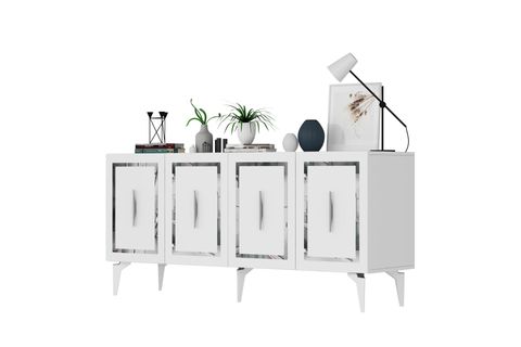 VANNESSA LAZER DESENLİ PLEKSİLİ KONSOL, BEYAZ GÜMÜŞ