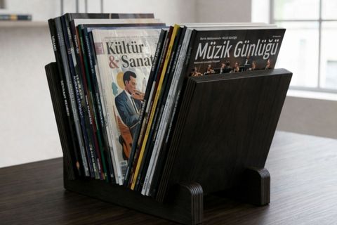 VİNTRA PLAK, DERGİ, GAZETE, KİTAP İÇİN MODÜLER RAF, CEVİZ RENK