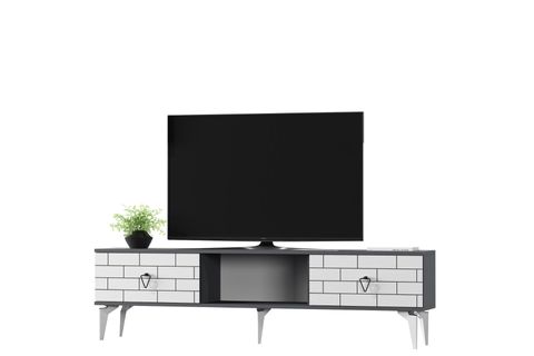 VARNA TV ÜNİTESİ ALT MODÜL, 2 KAPAKLI RAFLI, BEYAZ -ANTRASİT