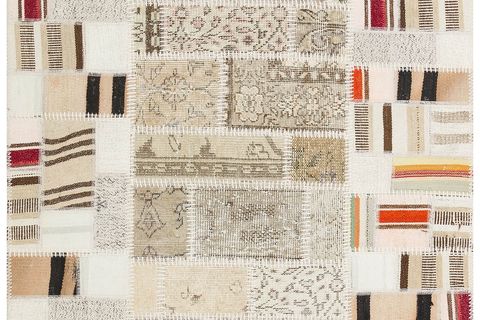 GERÇEK EL DOKUMA KREM RENGI HALI KİLİM KARİŞİMI PATCHWORK HALI-120X180 CM