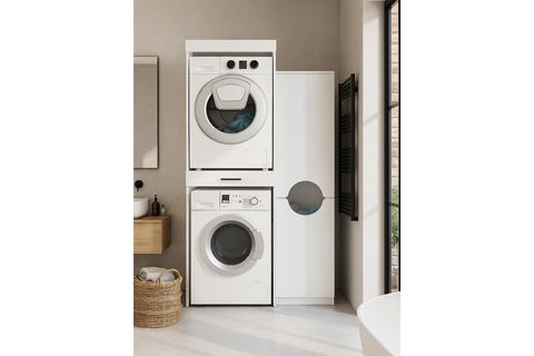 FİKA VERGA ÇAMAŞIR VE KURUTMA MAKİNESİ BANYO DOLABI, KİRLİ SEPETLİ, BEYAZ