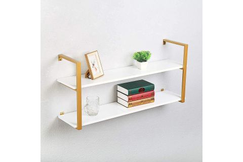 TASNİA GOLD METAL AHŞAP DUVAR RAFI 120 CM 2 KATLI