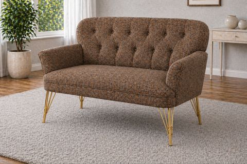 PUFY KOLLU İKİLİ KOLTUK, KAHVERENGİ, METAL GOLD AYAK
