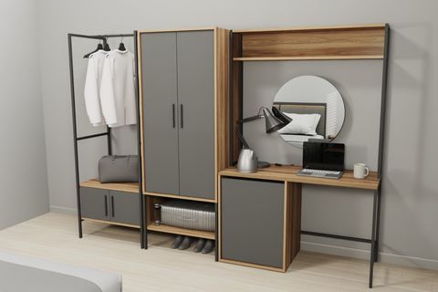 MODULAGO OTEL İKİ KAPAKLI DOLAP, ANTRASİT CEVİZ
