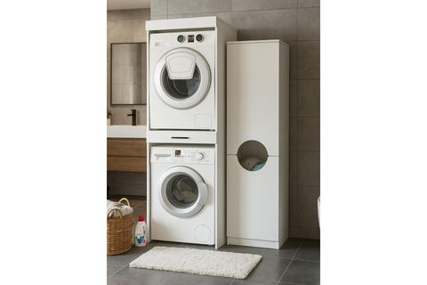 FİKA VERGA ÇAMAŞIR VE KURUTMA MAKİNESİ BANYO DOLABI, KİRLİ SEPETLİ, BEYAZ