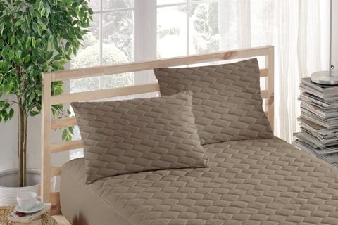 SIVI GEÇİRMEZ ALEZ VE KILIF TAKIMI, PAMUKLU, KAPİTONELİ, FITTED, KAHVERENGİ, 160X200