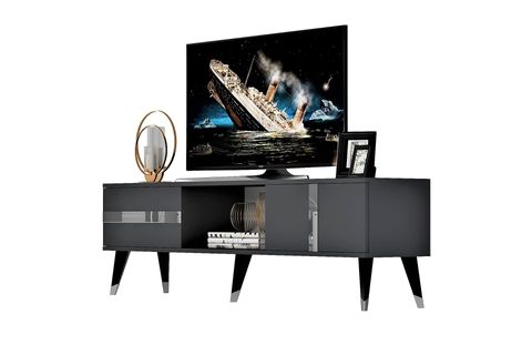 VANİA TV SEHPASI, 2 KAPAKLI RAFLI, ANTRASİT GÜMÜŞ