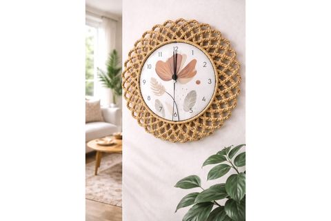BOHEM HASIR ÇERÇEVELİ DUVAR SAATİ, 43 CM, HOM-1265