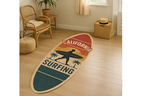 CALİFORNİA RETRO SURF TAHTASI ŞEKLİNDE DOKUMA TABAN HALI, 292 YNG, 80X220  CM