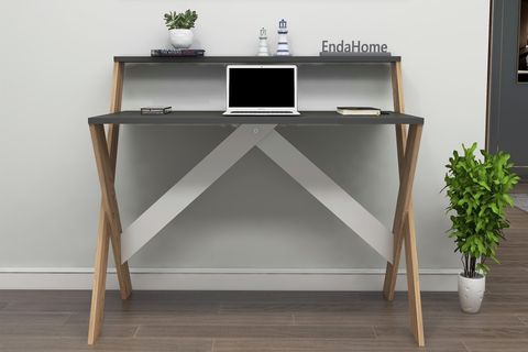 ÇAPRAZ AYAKLI DERS ÇALIŞMA MASASI, ÇAM ANTRASİT, 50X90 CM