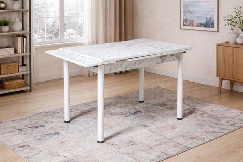 SMART MASA VE SMART SANDALYE TAKIMI, BEYAZ MERMER, 110X70
