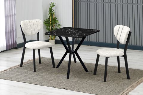 ELİS MUTFAK MASA TAKIMI, 2 SANDALYE, SİYAH, 70X70 CM, KREM