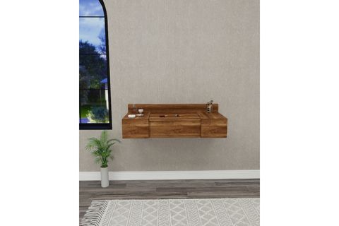 ZAKKUM RAFLI AYNALI DUVARA MONTE MAKYAJ MASASI, CEVİZ