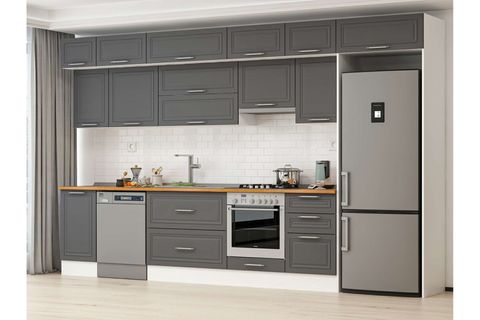 ALVİNKA 385X240 CM KLASİK MEBRAN MUTFAK DOLABI, MB E90S45S50 1 MEBRAN ANTRASİT SUNTALAM