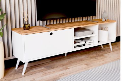 LENA KİTAPLIK BÖLÜMLÜ TV SEHPASI, ÇAM KAPAKLI, 140 CM