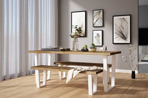 WOODESK SAKIZ MASİF CEVİZ RENK 200X80 ÇİFT BANKLI MASA TAKIMI CPT7065-200