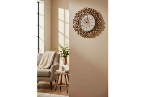 BOHEM HASIR ÇERÇEVELİ DUVAR SAATİ, 43 CM, HOM-1322