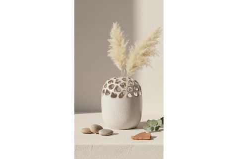 KREM SIRLI YUVARLAK VAZO BOHO SALON KONSOL SEHPA DEKORU