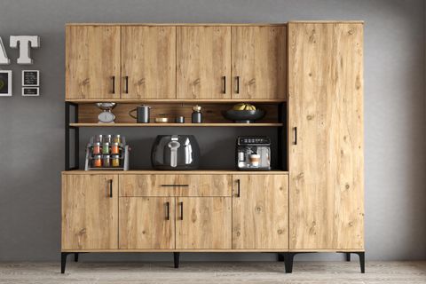 TANMOB MELİS MDL0502 ALT ÜST TEK KAPILI ÇOK AMAÇLI DOLAP, 8 KAPAKLI ÇEKMECELİ RAFLI, ÇAM