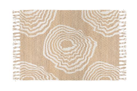 GARDENYA DOĞAL JÜT HASIR GÖRÜNÜMLÜ KAHVE KREM ÖBEKLİ KARA TEZGAH DOKUMA SAÇAKLI KİLİM 80X300