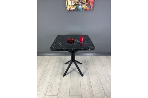 TEPE SİYAH MERMER MUTFAK MASASI SİYAH AYAK 70 CM