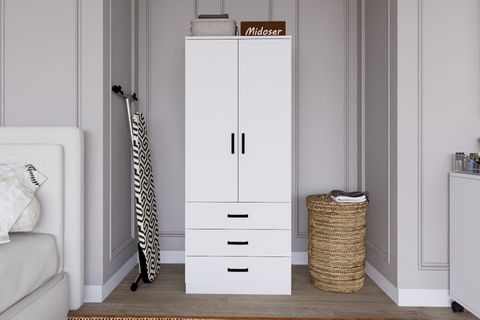 MİDOSER EASY 2 KAPILI 3 ÇEKMECELİ ELBİSE DOLABI-GARDIROP BEYAZ