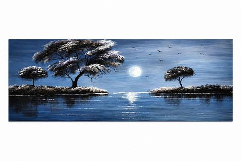GECE MANZARASI GÖL VE ORMAN ORİJİNAL YAĞLI BOYA TABLO
