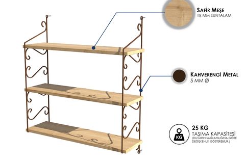 SERAMONİ RAF SETİ 3 RAFLI 200X720 SAFİR MEŞE MALİBU