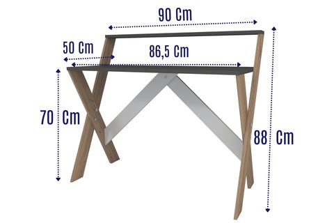 ÇAPRAZ AYAKLI DERS ÇALIŞMA MASASI, ÇAM ANTRASİT, 50X90 CM