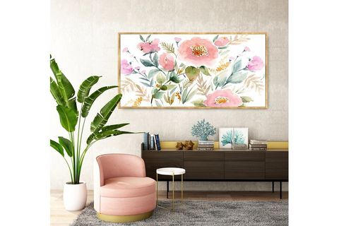 ALTIN ÇERÇEVELİ PİNK FLOWERS  YAĞLI BOYA DOKULU 40X100 TABLO