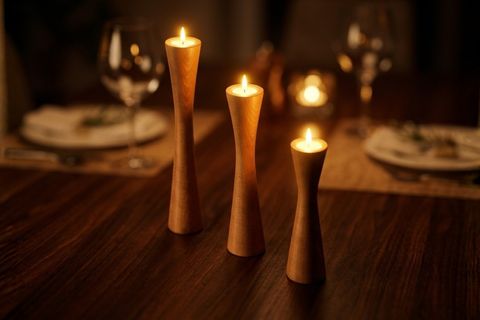 DİVAN KAYIN AHŞAP ÜÇLÜ ŞAMDAN SETİ, AÇIK RENK,  15-20-25 CM