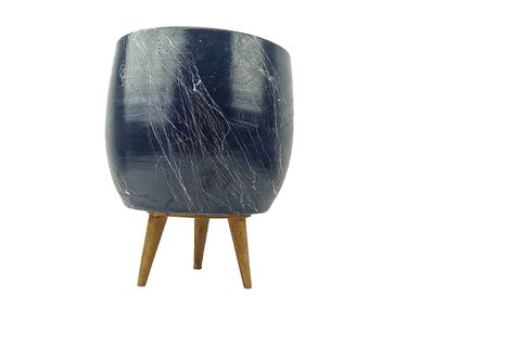 BİTKİ TASARIMI MERMER EFEKT TERAKOTA SAKSI, 3 AYAKLI, GRİ BEYAZ, 19CM