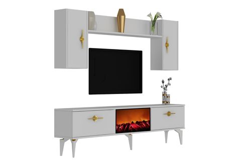 ZENNİT ŞÖMİNELİ TV ÜNİTESİ TAKIMI, BEYAZ