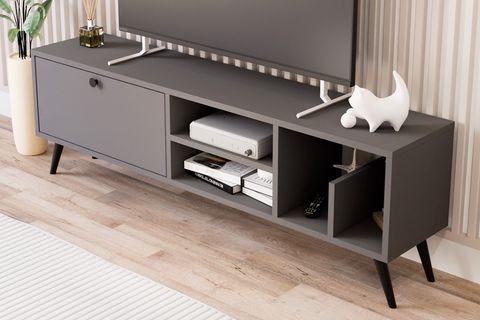 LENA KİTAPLIK BÖLÜMLÜ TV SEHPASI, ANTRASİT, 140 CM