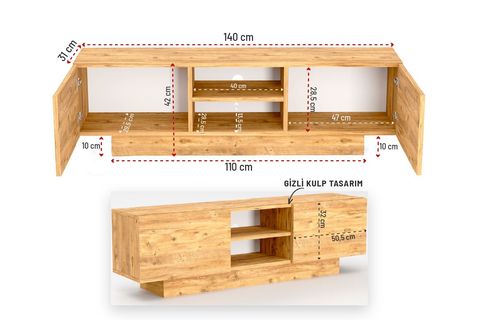 DORA TV SEHPASI VE ASİMETRİK BEŞ RAFLI KİTAPLIK, ÇAM