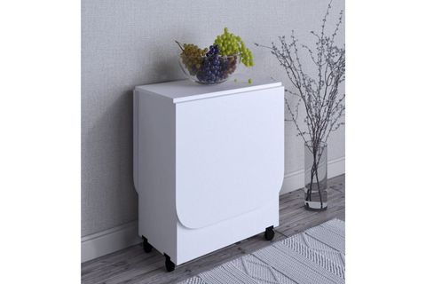 BOZOVA KATLANABİLİR MUTFAK MASASI, TEKERLEKLİ, BEYAZ