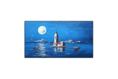 GECE KARANLIĞI İSTANBUL KIZ KULESİ ORİJİNAL YAĞLI BOYA TABLO