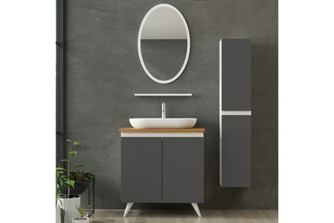 NİKA BANYO DOLABI AY2K80, BEYAZ ANTRASİT, 100 CM