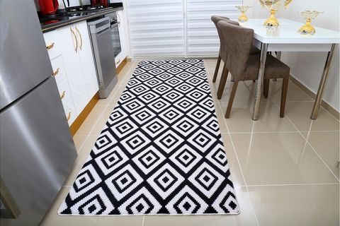 YIKANABİLİR SİYAH BEYAZ KARE HALI 200X400