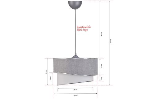 EVLİGHT RÜZGAR PASTA TEKLİ SARKIT AVİZE VE KROM ABAJUR SETİ, GRİ