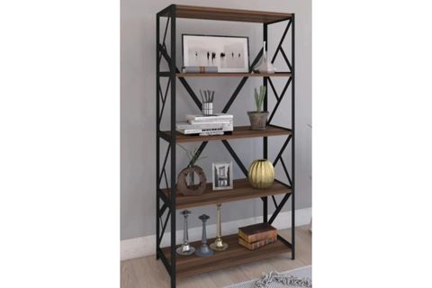 LOGO METAL KİTAPLIK 151 CM, CEVİZ, 5 RAFLI