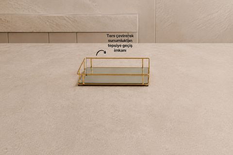 PRİZMA AYNALI TEPSİ 2Lİ SET 30X15CM, GOLD