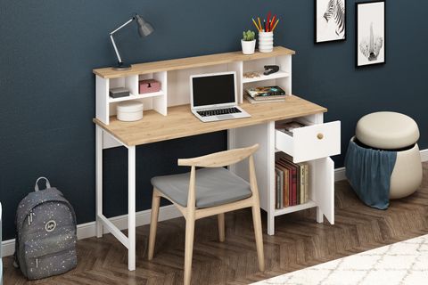 REMY ÇALIŞMA MASASI VE REMY KİTAPLIK, SEPET BEYAZ