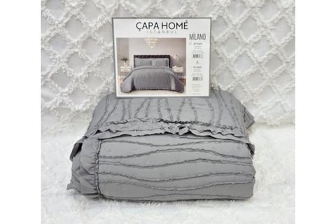 ÇAPA HOME MİLANO TEK KİŞİLİK FIRFIRLI YATAK ÖRTÜSÜ, GRİ